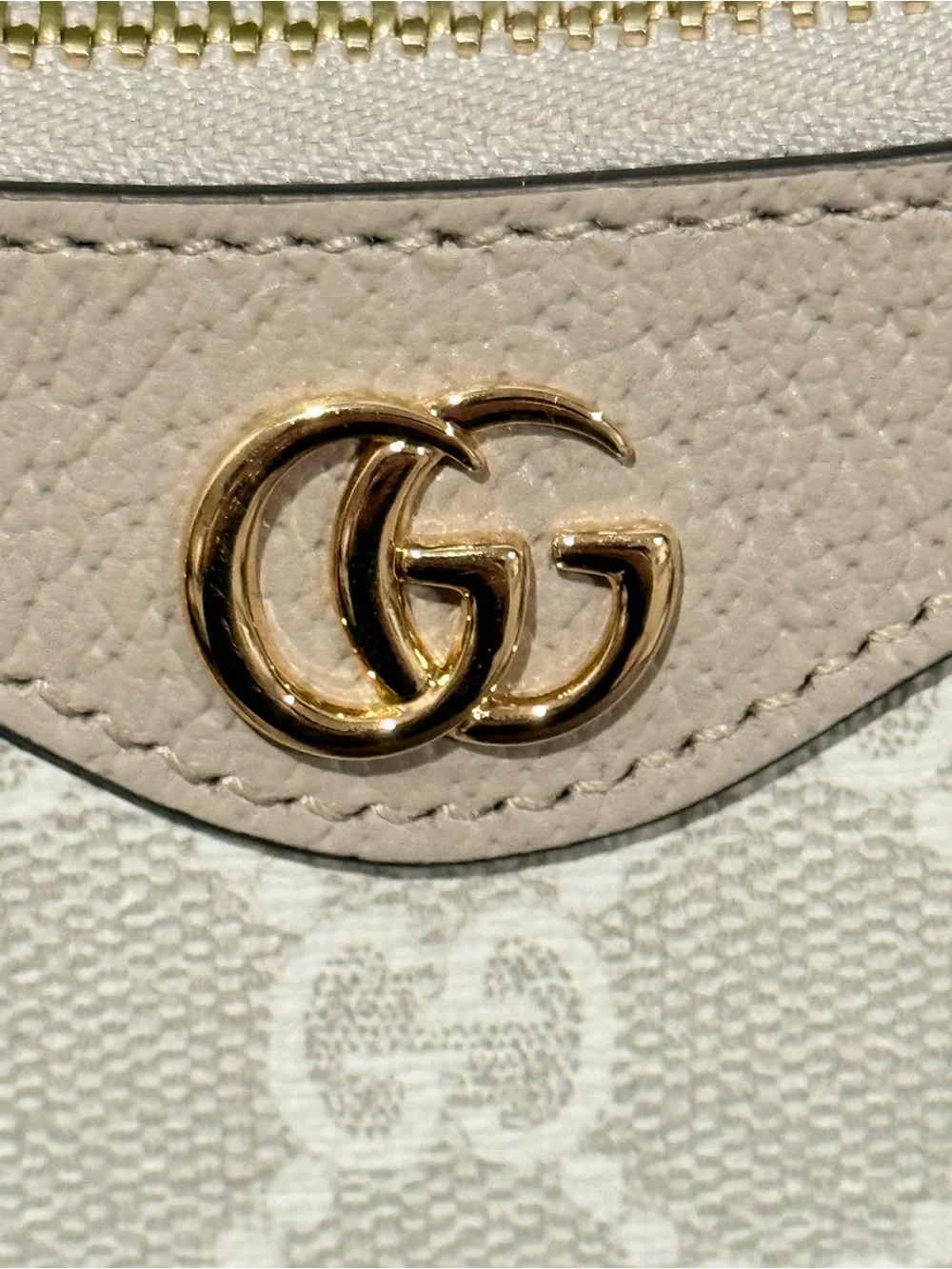Gucci Beige GG Canvas Shoulder Bag with Gold Chain